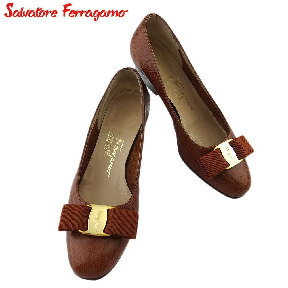 パンプス シューズ 靴 ヴァラリボン レディース 4C ラウンドトゥ ブラウン ゴールド 中古 18,369円