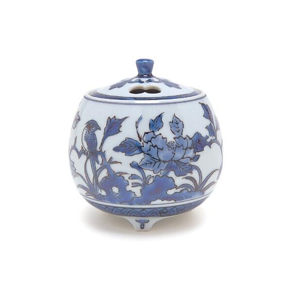 香炉 2.5号 紺釉牡丹に鳥 九谷焼 79304