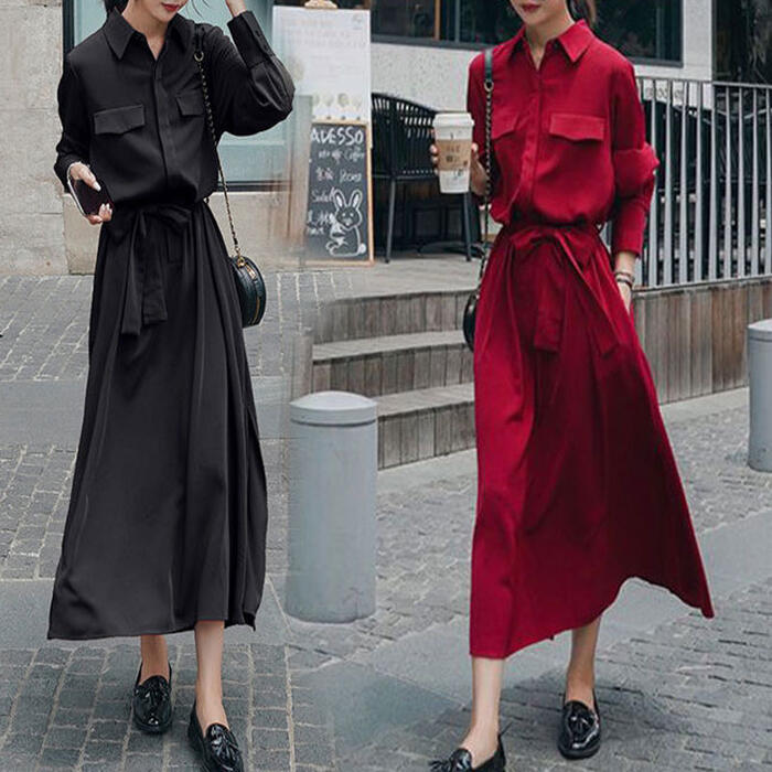 ワンピース ロングワンピ 袖あり シャツワンピ レディース エレガント きれいめ カジュアル ロング丈 長袖 おしゃれ 大人 6,872円