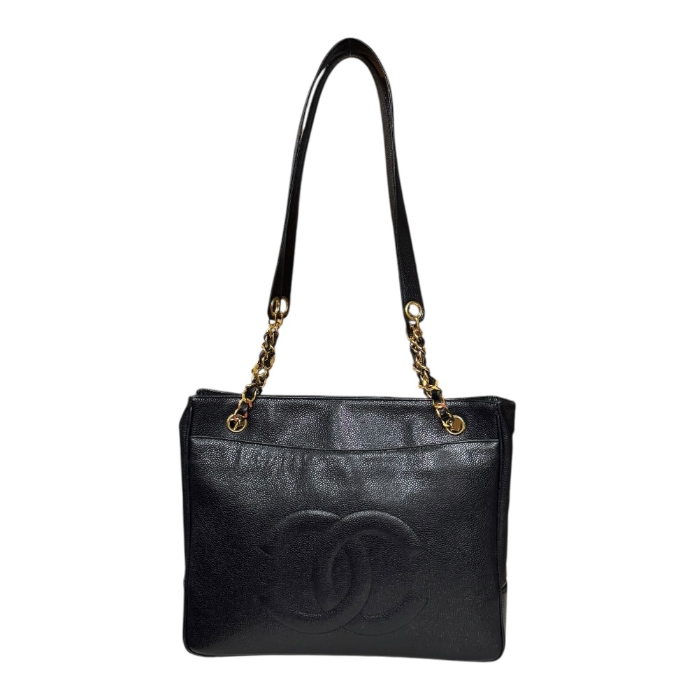 シャネル ココマーク トートバッグ キャビアスキン ブラック CHANEL 中古