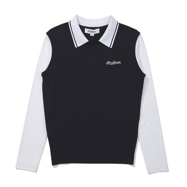 [マルボン公式] ニットハイブリッド長袖ポロシャツ NAVY (WOMAN)