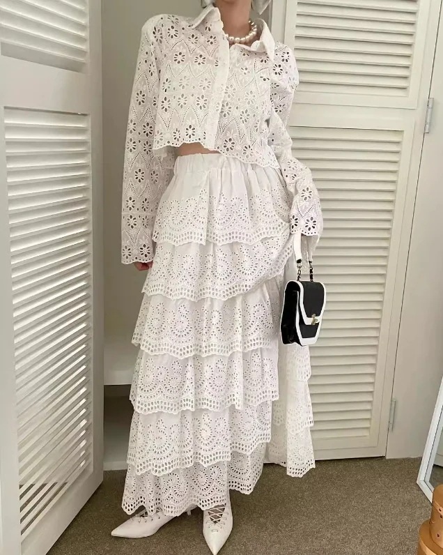 2点セット レディース トップス レース ブラウス 上品 韓国風 高級感 スカート レディース 上品 スカートセット レディース 通勤 オシャレ 着痩せ