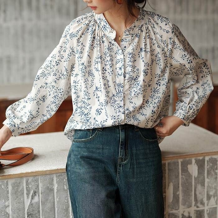 おしゃれ 抜け感 上品 存在感 レトロ かわいい パフスリーブ ベーシック オーバーサイズ モダン 前開き こなれ感 きれいめ ブラウス レディース カジュアル 大人可愛い シンプル エレガント 長袖