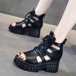 サンダルブーツ レディース 厚底 ウエッジソール グラディエーター 軽量 ハイヒール レースアップ サマーブーツ