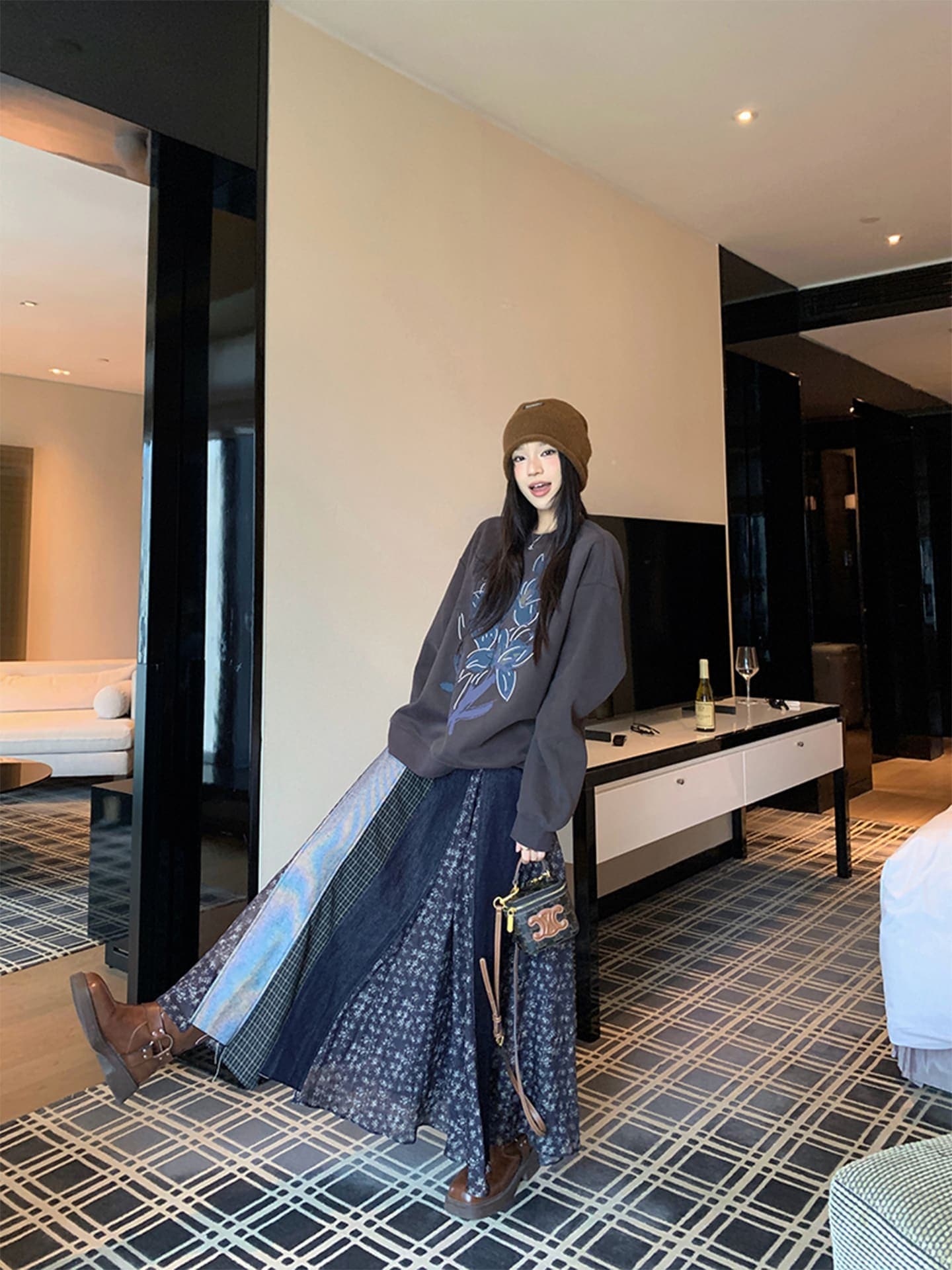 レディース ショート 2点セット かわいい シャツ 大人可愛い 2025秋冬 ロング丈スカート ファッションルーズダブル 長袖トップストレーナー シルエット風きれいめサイズ秋冬ゆったり