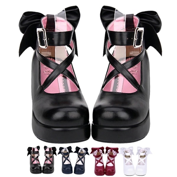 品質良い ロリータ 靴 レディース 厚底パンプス リボン シンプル 定番 ロリータパンプ ストラップパンプス お嬢様 ヒール5cm ゴスロリ 可愛い ロリータ コスプレ 女の子用 ロリータパンプス シ
