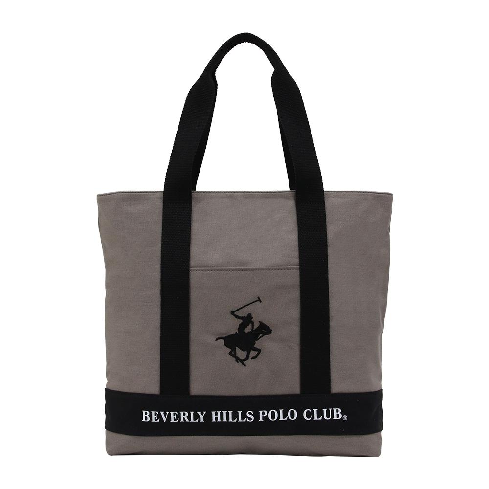 ビバリーヒルズ ポロクラブ トートバッグ メンズ レディース BEVERLY HILLS POLO CLUB コットン ファスナー オープンポケット かばん BHC003 GR/BK/BK グレー/ブ
