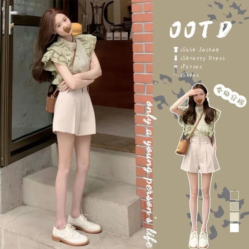 ツーピースセットサマーレース半袖シャツレディースカジュアルショートパンツ