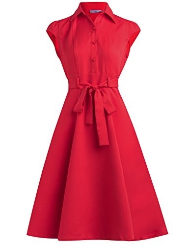 種類豊富な品揃え Hepburn Audrey Elegant Womens [sb]EEAMDRK 1950s Red) (XL， Dress Vintage Dress， Lace-up Waist Vintage 半袖ミニ・膝丈ワンピ