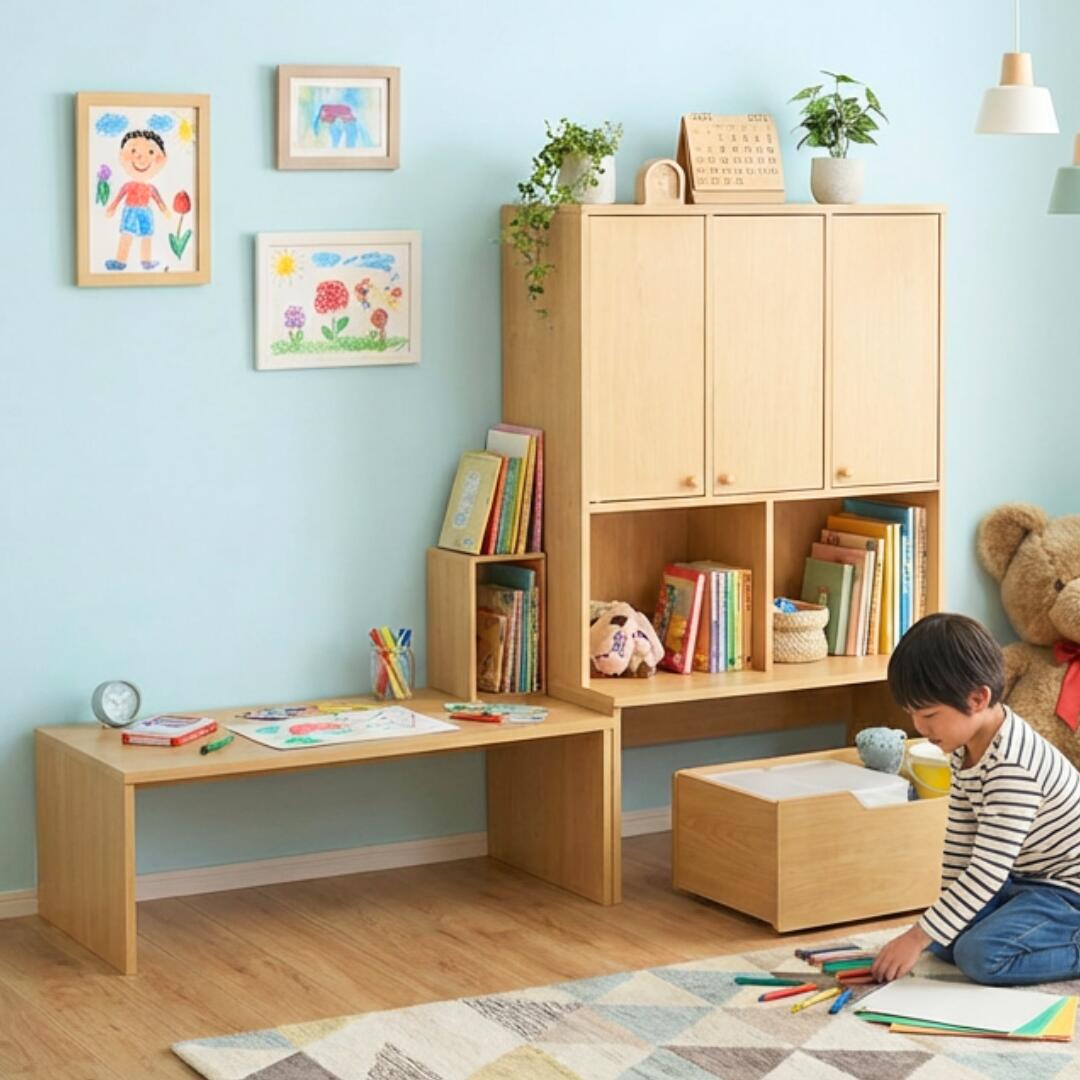 デスク付きランドセルラック３点セット 幅89cm 奥行40cm 高さ129cm 国産学習机 ランドセル 収納 勉強机 子供 ラック デスク 扉付き キャスター付き 机 お片付け 知育 リビング 白