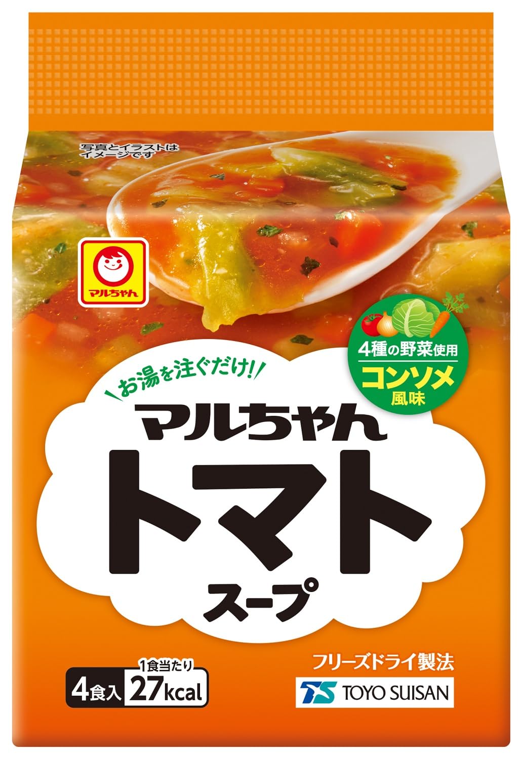 マルちゃん トマトスープ (4食入×10袋 計40食 / インスタントスープ) 即席 フリーズドライ スープ (コンソメ風味 / 4種の野菜使用) 東洋水産