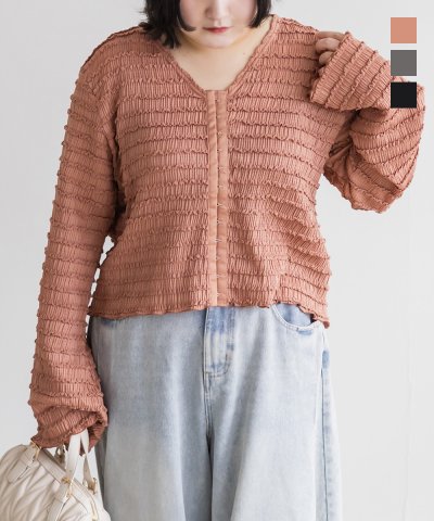 大きいサイズ レディース LL 3L 4L XL XXL XXXL CLETTEオリジナルフロントホックウェーブカットソーカーディガン