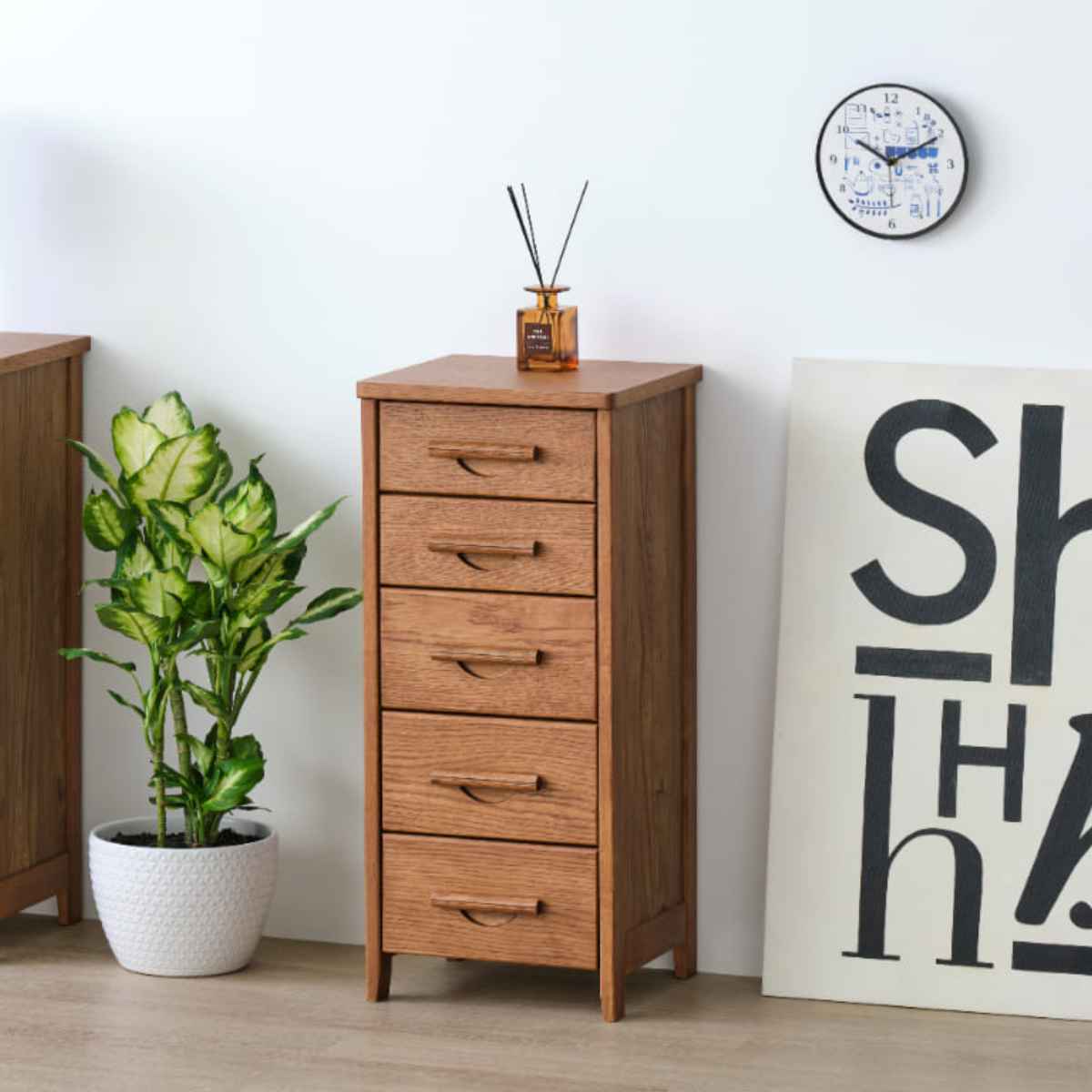 スリムチェスト 5段 北欧風 突板仕上 HENRY2 幅34cm チェスト たんす 引き出し 家具 収納 リビング 完成品 スリム 引出し 箪笥 リビング収納 ラック 棚 背面化粧 18,907円