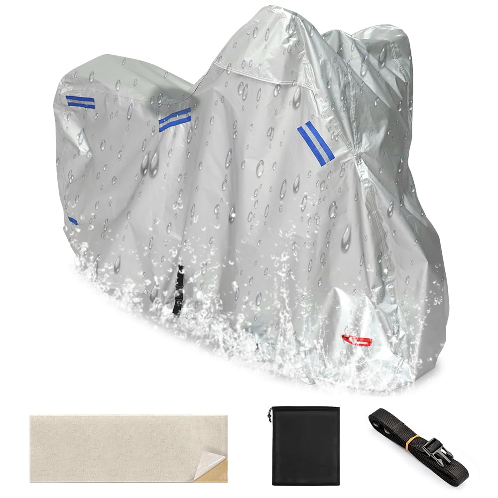 バイクカバー 耐水圧20,000mmHO 全シリーズ車種対応 湿気対策 盗難防止 専用耐熱パッド付き (スタンダード（シルバー）, M200*135*100cm)