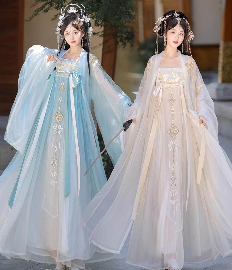 【1-3日出荷】華やか 漢服 チャイナ服　レディース 振袖羽織 中華衣裳 皇后 貴妃 コスプレ中国古代服装 中華ドラマ 時代劇 コスチューム 白に金色な刺繍 蓮 振袖羽織 2点セット/3点セ