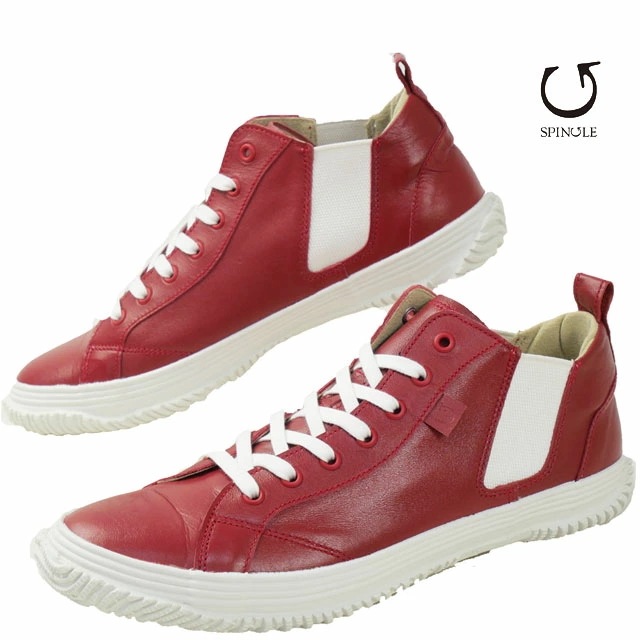スピングル メンズ スニーカー サイドゴア カジュアルシューズ メイドインジャパン レザースニーカー 日本製 SP-442 ディープレッド 靴