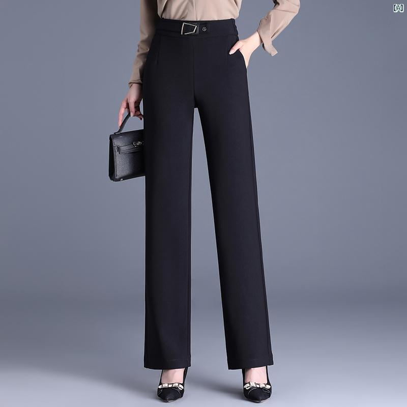 レディース　ファッション　オシャレ　シンプル スーツ パンツ 春秋 ハイウエスト スリム ドレープ ブラック ストレート プロ