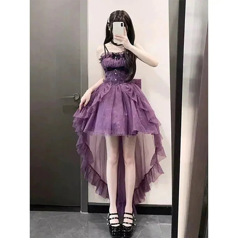 ロリータ ドレス テールスカート 微ラメロリータ プリンセスドレス パープルライトドレス 7,930円