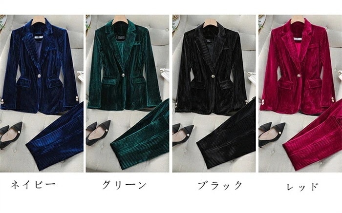 お一人様1点パンツスーツ セットアップ レディース 2点セット テーラードジャケット ワイドパンツ ベロア 春 秋 ビジネススーツ 着痩せ シンプル カジュアル 女性らしい きれいめ お洒落 華奢魅せ