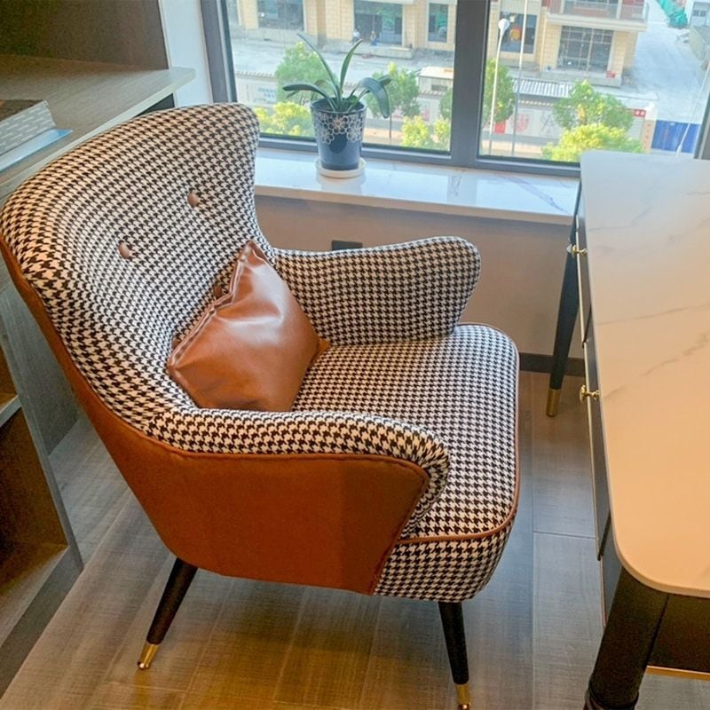 ソファ 1人掛け 椅子 チェア 千鳥格子 フェイクレザー ゴールド脚 モダン シンプル おしゃれ オッドマン スツール デスクチェア リビング