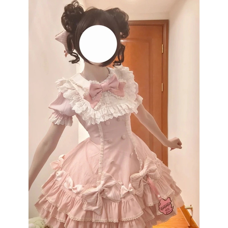 ロリータ フリル袖ロリータドレス夏新作スリムフリルミニスカート コスチューム