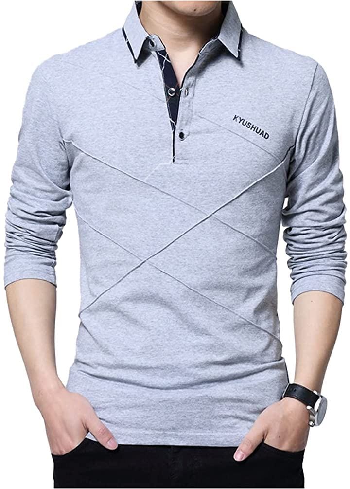 スリージョイ ポロシャツ 長袖 トップス シンプル ゴルフウェア 襟付き カジュアル 春秋 メンズ(グレー, L)