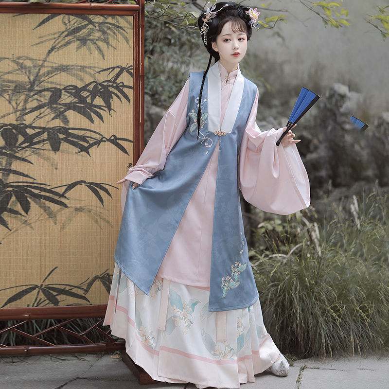 大人の漢服の女性 2023 Jiaomei Renxuan Long Bijia スタンドカラー ロング シャツ ダークフラワー クロスカラー ジャケット 馬の顔 スカート 秋と冬