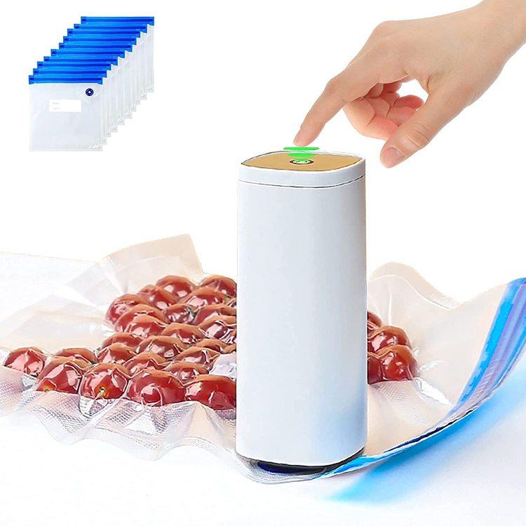 真空パック機 60Kpa吸引力 真空保存袋0枚付 超小型 密封用4枚付 電動真空ポンプ 強力吸引力 電池式 家庭用 鮮度長持ち 食材保存 真空調理