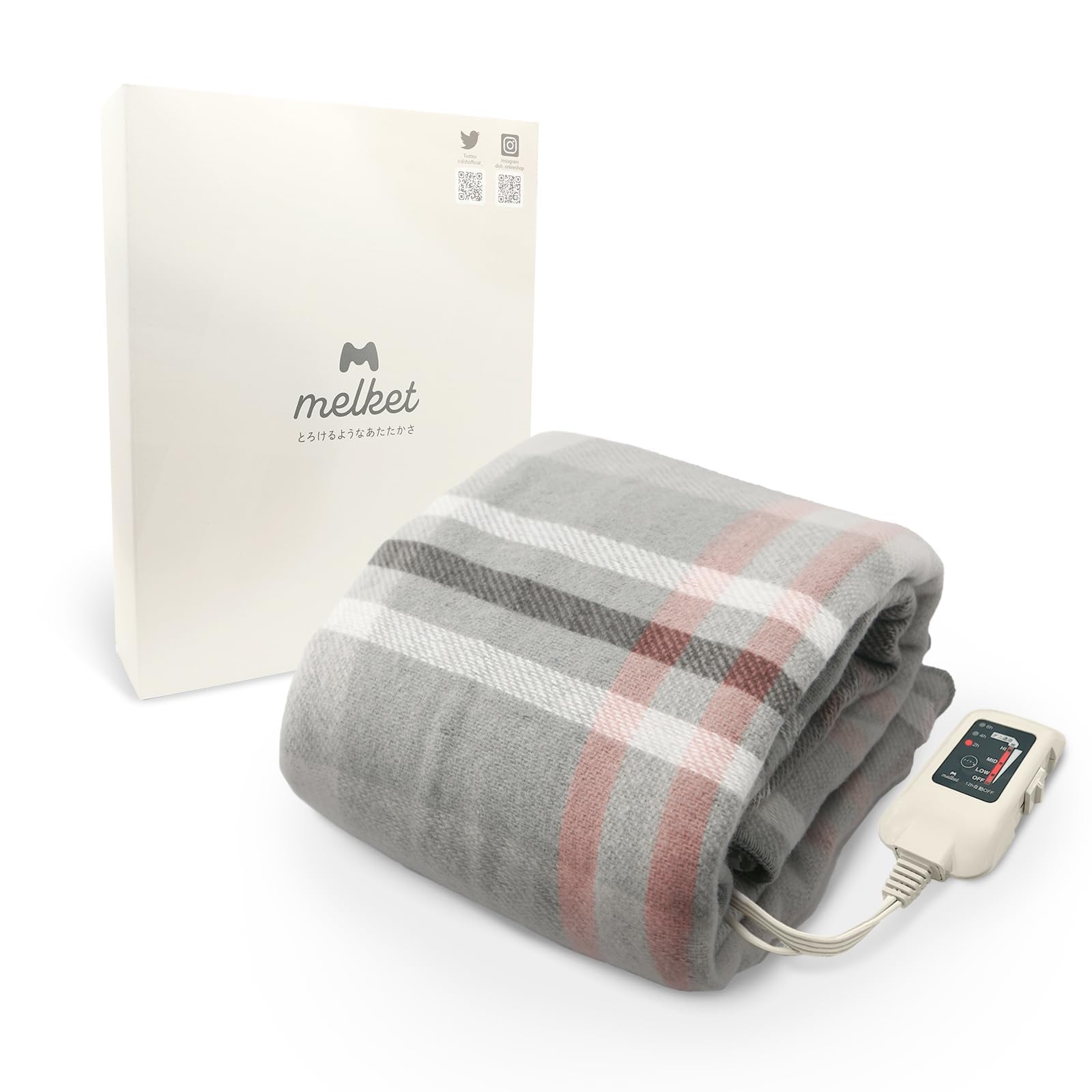 melket(メルケット) 電気膝掛け 日本製 タイマー付き 140×82cm 電気毛布 掛け敷き兼用 ひざ掛け 電気ブランケット 洗える 省エネ ダニ退治 無段階温度調節 プレゼント グレー