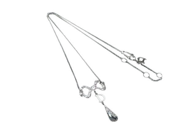 クリスチャンディオール ネックレス リボン メタル - ラインストーン シルバー ジュエリー ペンダント ブランド 小物 ラグジュアリー 誕生日プレゼント 女性 彼女 ギフト【本物保証】