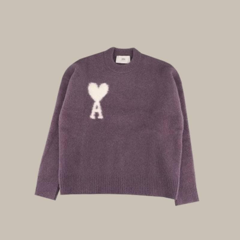Ami UKS025 KN0032 504 ビッグハートロゴ アルパカニット ライラック