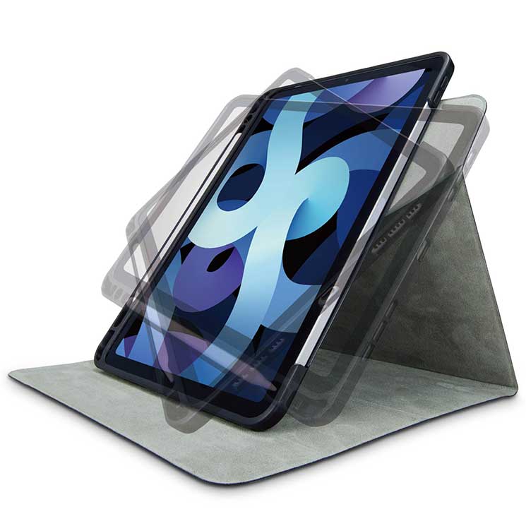 iPad Air 10.9インチ 第4世代 2020年モデル ケース カバー レザー 手帳 フラップ マグネット TPU Apple Pencilスタンド 360度回転 ブラック TB-A2