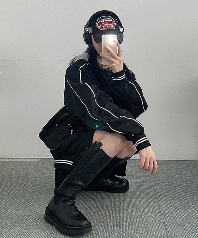 [ビッグサイズ] 男女共用 オーバーフィット テーピング バーシティ ジャケット ジャンパー(2color)