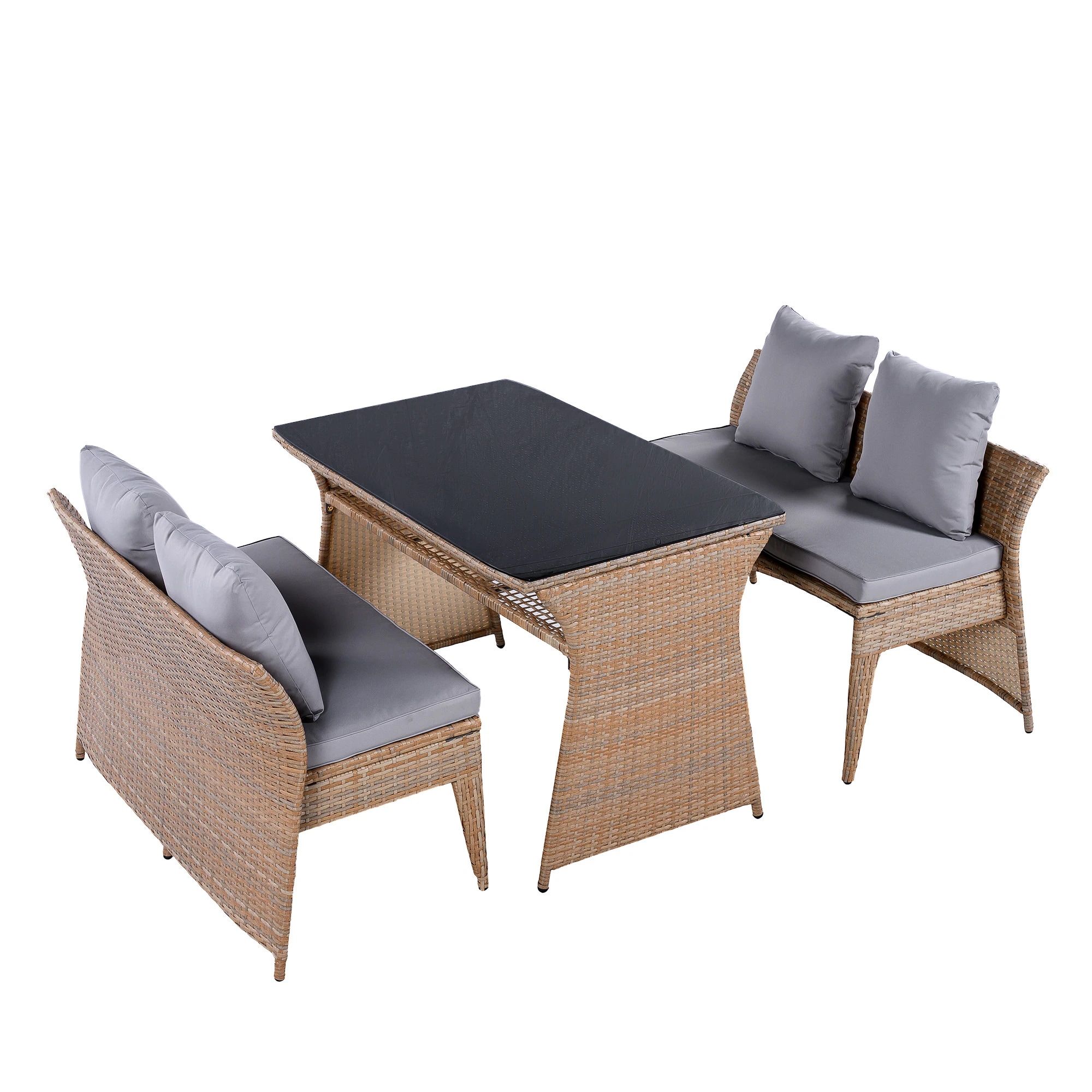 【国内出荷】4人掛け ガーデン テーブル 3点セット ラタン調 ガーデンファニチャー ベランダテーブル ガーデンテーブル ガーデンチェアー テーブル コンパクト 屋外家具 ガーデンファニチャー おしゃ