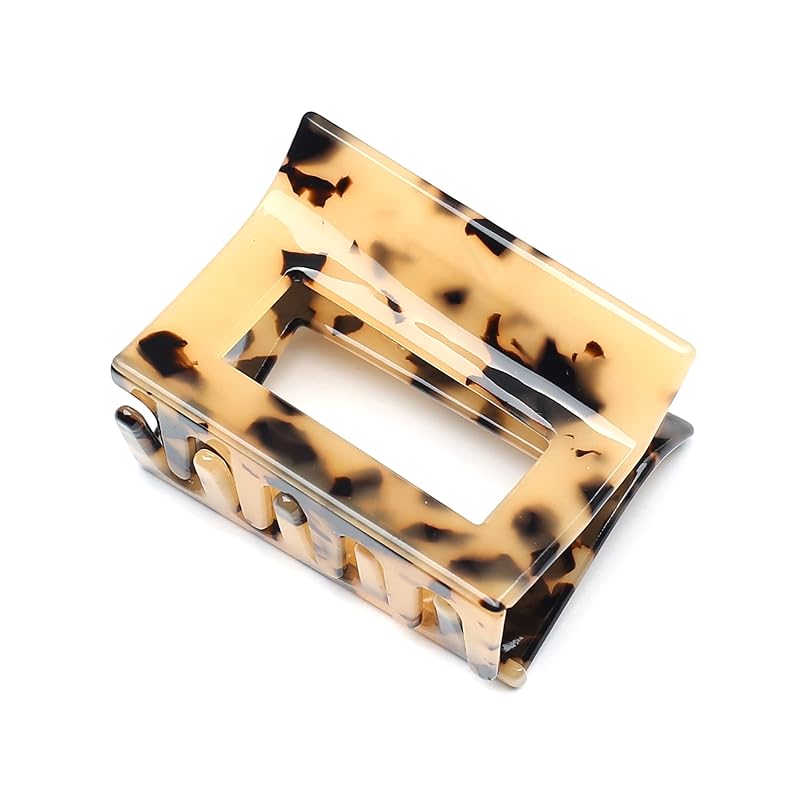 QinGoo 中サイズ 髪留め クリップ スクエア 強力 バンスクリップ べっ甲 ヘアクリップ 大人 マーブル ヘアアクセサリー 可愛い 韓国 レディース 6cm 1本(Tortoise)