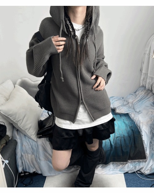 over hood warmer knit zip-up (UNISEX)