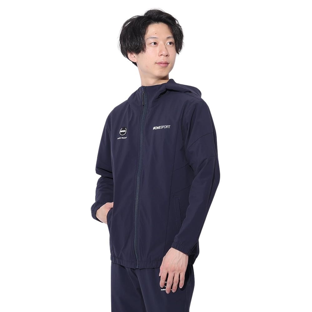[ムーブスポーツ] クロス デサント フードありなし 4WAYストレッチナイロン バイカラーフルジップ はっ水 UVカット(UPF50+) 接触冷感 メンズ 夏 日差し 雨 NV(DMMXJF13)