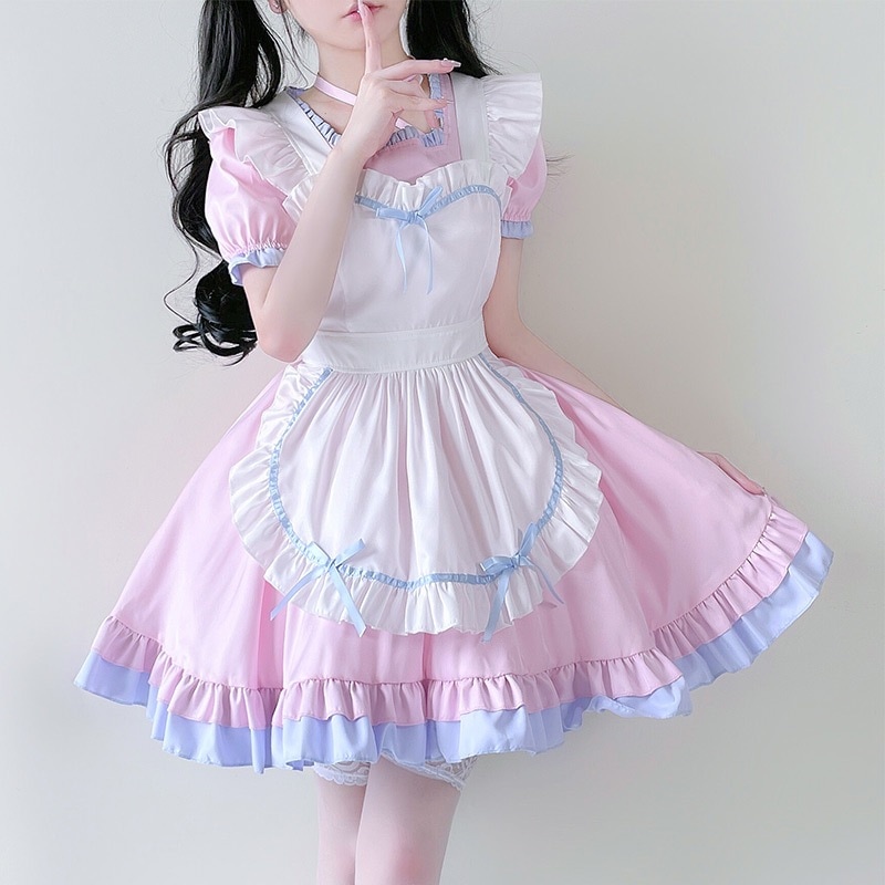 日本の楽天アニメメイド服ピンクの柔らかい女の子の甘いかわいいメイド制服誘惑ロールプレイスカート