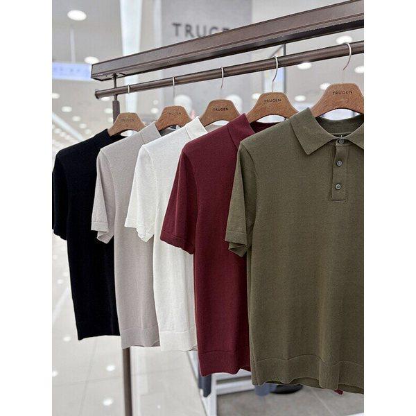 メンズ夏半袖洗濯可能なウォッシャブルコットン100％ポロカラーネックニットトップTシャツ5色_JK