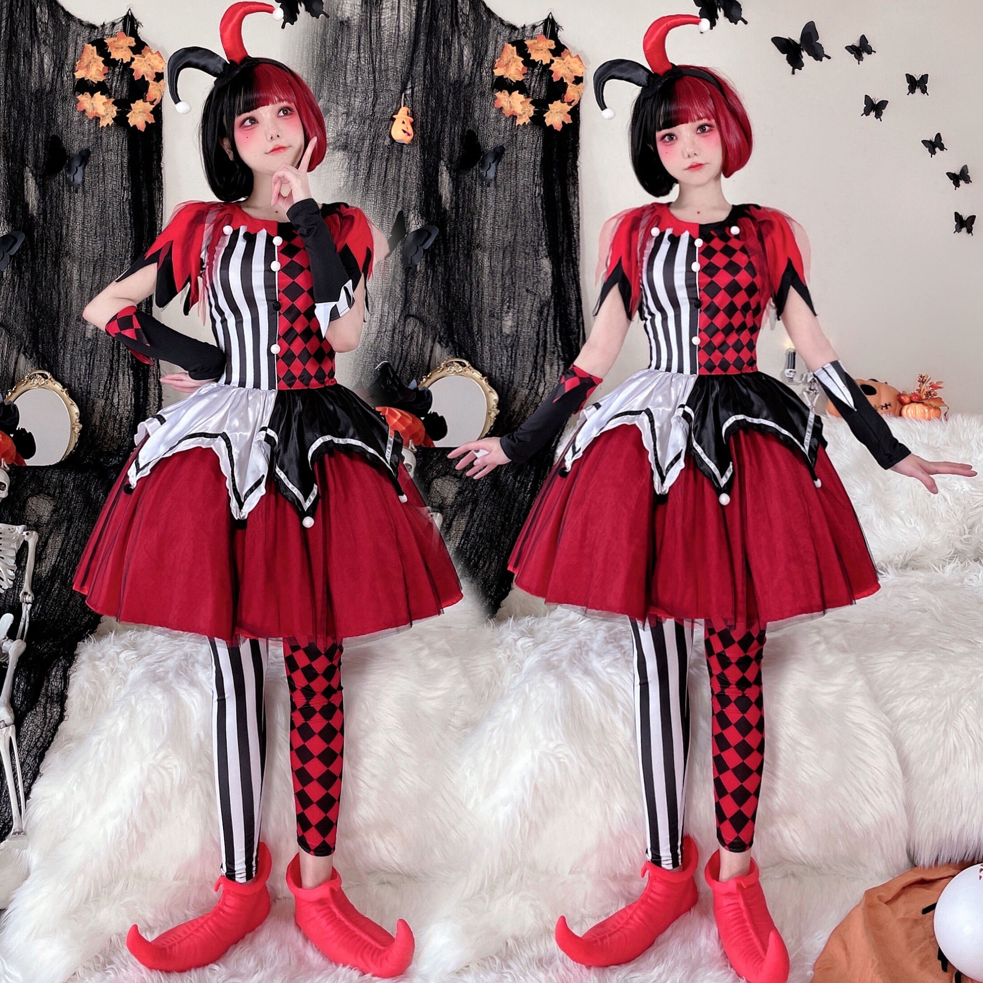 ハロウィンコスチューム サーカスピエロ コスプレコスチューム 大人用ドレス ハーレイ・クイン コスチューム