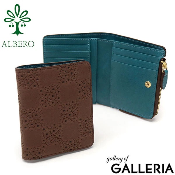 アルベロ 財布 ALBERO 財布 二つ折り 二つ折り財布 Marguerite ミニ財布 本革 革 花柄 ダミエ調 レザー レディース 8788