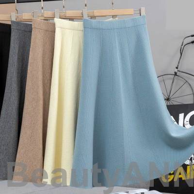 新生活 ニットスカート Aライン レディース スカート ハイウエスト 秋 冬 ボトムズ ストレッチ 無地 ウエストゴム オシャレ プレゼント ギフト