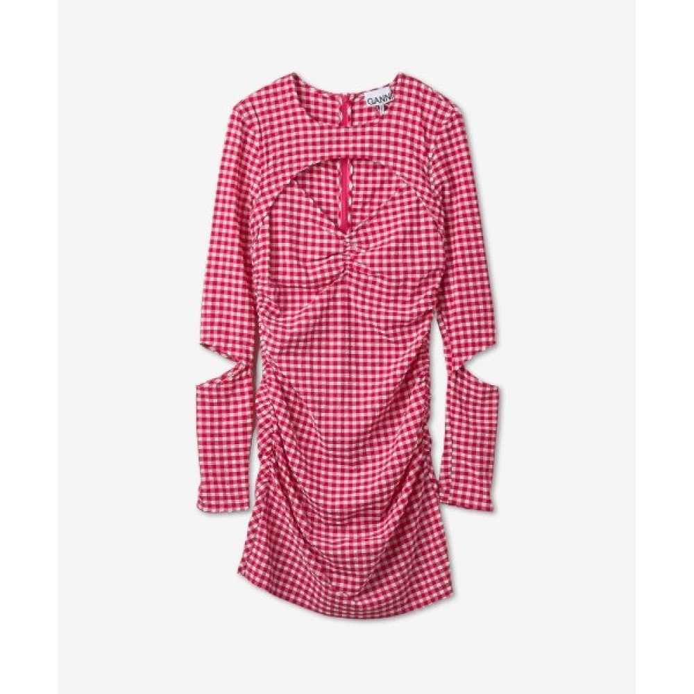 GANNI 女性用ストレッチシーサッカーカットアウトミニドレス-ラブモーション/F7665487