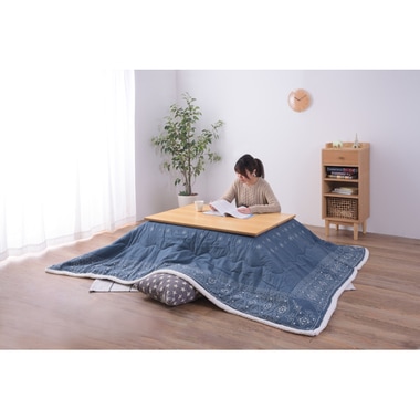 KK-138コタツ布団ブルー幾何学模様 薄掛け 長方形 ツイード冬 こたつ炬燵185x225cm