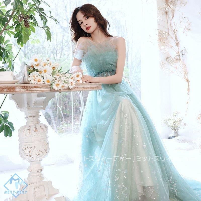 パーティードレス Ａラインドレス 演奏会 ピアノ発表会 フォーマル カラードレス カクテルドレス ブ