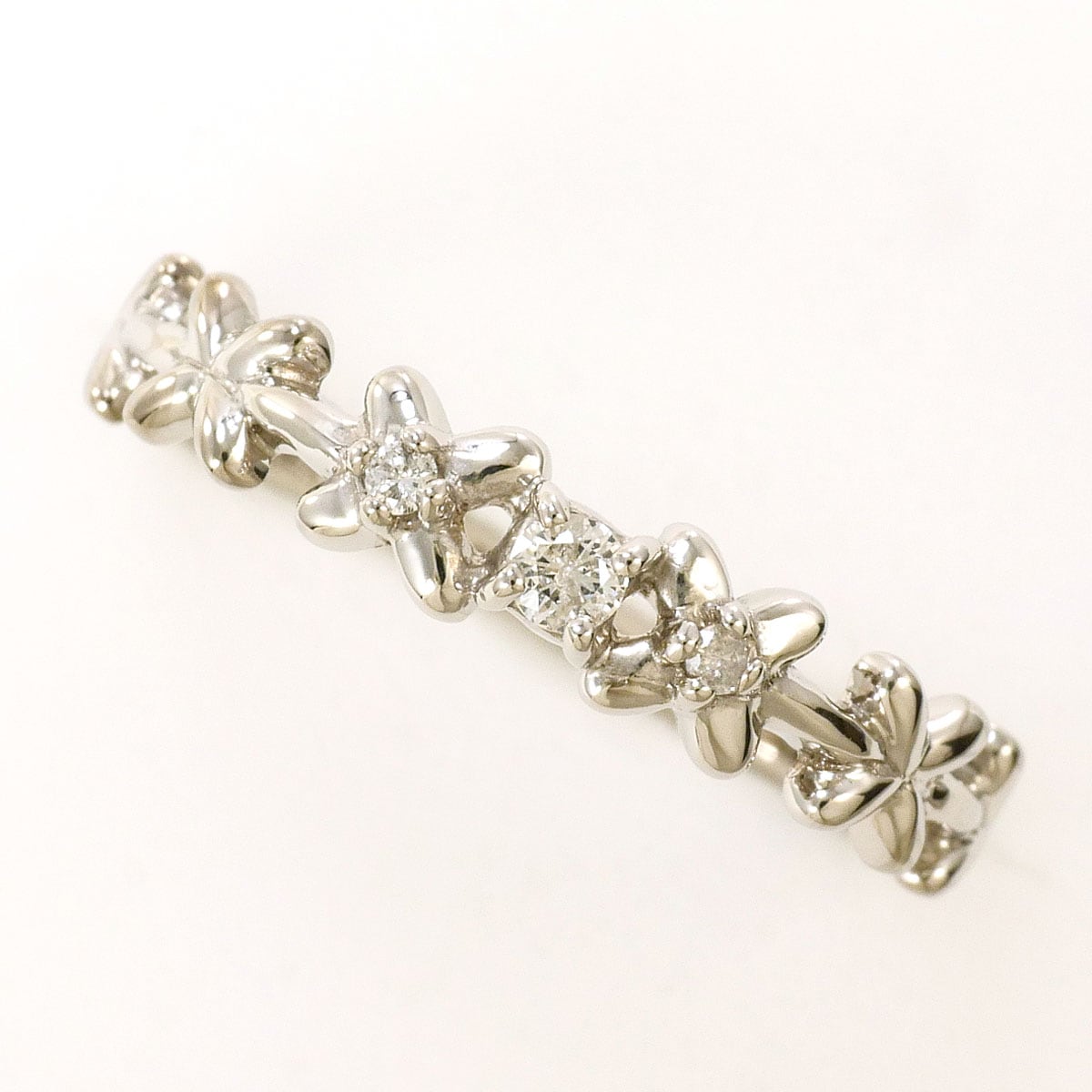 K14 14金 WG ホワイトゴールド リング・指輪 7号 ダイヤモンド（ct刻印なし） 総重量約0.9g 中古