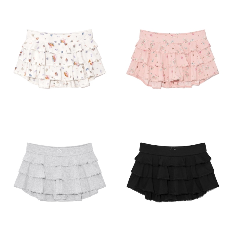【GLOWNY】 PICOT FRILL MINI SKIRT : 4COLORS