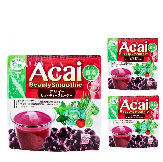ユニマットリケン アサイー ビューティー スムージー 200g ３個セット パワーフルーツ キウイ酵素 りんごファイバー 緑黄色野菜青汁 大麦若葉 軽減税率対象品