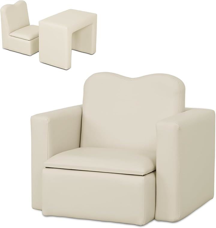 キッズ ソファ 子供用ソファーテーブル セット選べるカラー 肘掛けがテーブルになるソファ 組立不要 多機能 一人掛け 子ども用 チェア キッズルーム 子供部屋 (ベージュ, 1人掛け) 8,316円