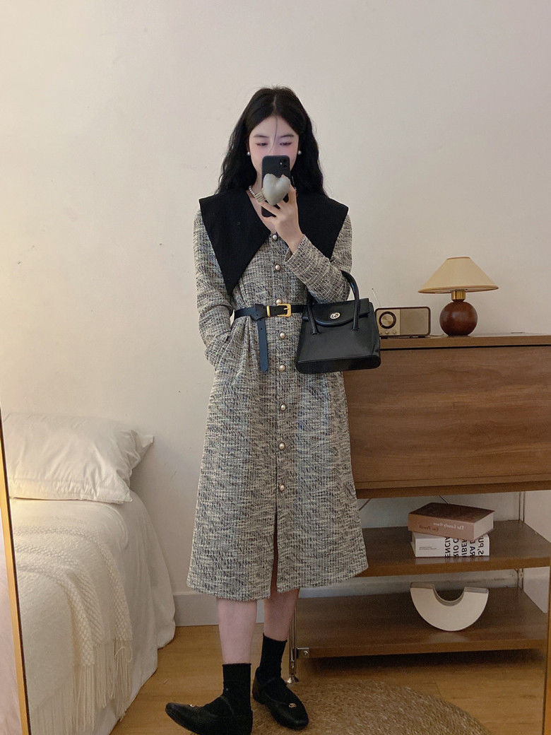 韓国ファッショ2024作冬のワンピース韓国ワンピース秋冬百掛けOL203040着痩せ便利！2wayワンピースセミロングワンピース切り替え 4,654円